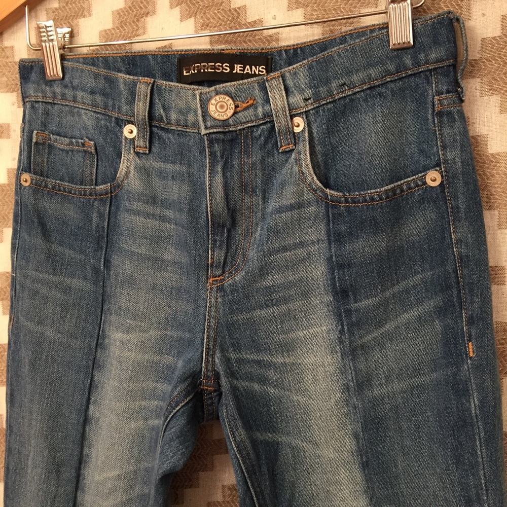 NWOT Express Two Tone Pieced Raw Hem Jeans - Picture 4 of 7